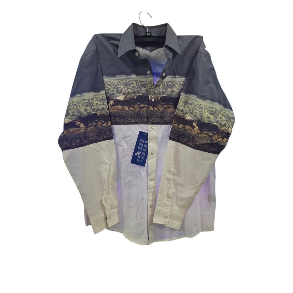 Panhandle Slim Youth XL Western Shirt Cattle Cow Border Print Pearl Snap Cowboy